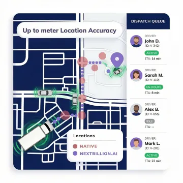 Real-time fleet tracking interface showing live driver locations and optimized dispatch routes