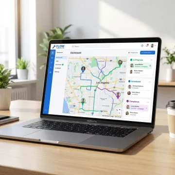 Plumbing software platform showing job dispatch and technician route map