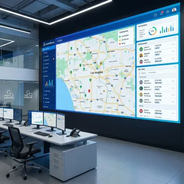 Field service dispatcher monitoring technician availability on a live tracking dashboard