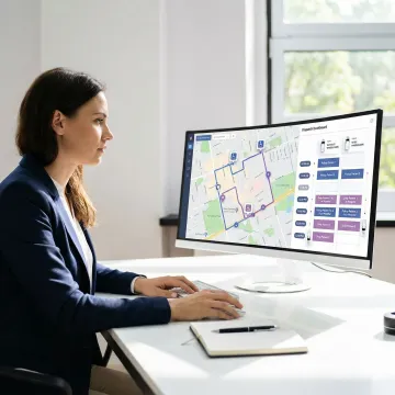 Home health dispatch coordinator reviewing optimized caregiver routes on a digital dashboard