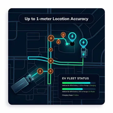 Electric vehicle fleet management software dashboard showing EV routes and live tracking