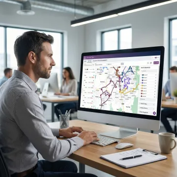 Dispatcher reviewing optimized pool service routes on a route planning dashboard
