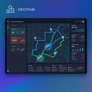 Fleet management software dashboard showing long-haul and local route optimization for trucks and delivery vehicles