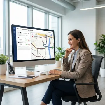 Waste management fleet manager reviewing GPS tracking data on operations dashboard