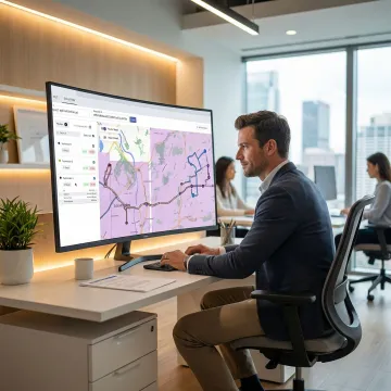 Operations manager reviewing optimized technician routes on a logistics dispatch dashboard