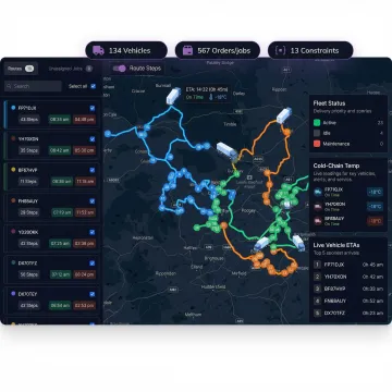 Route optimization dashboard for perishable goods delivery fleet management