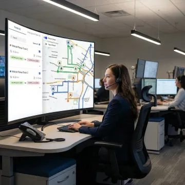 Dispatcher monitoring real-time pest control technician routes on an operations center screen