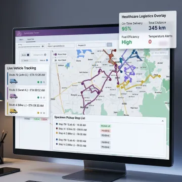 Medical courier routing software dashboard