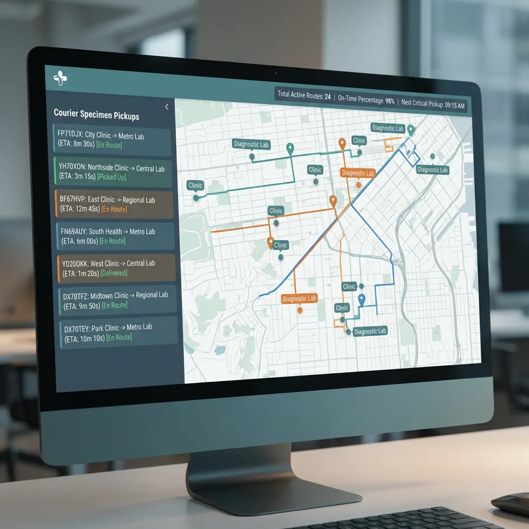 Medical courier dispatch and tracking interface