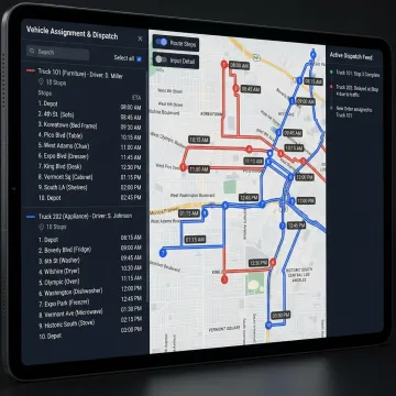 Dispatch dashboard for furniture and appliance delivery routes