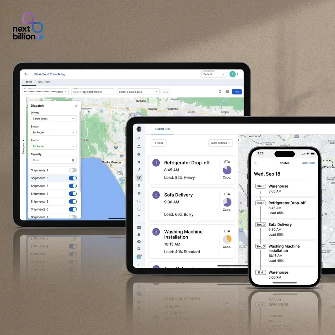 Furniture delivery route planning software interface