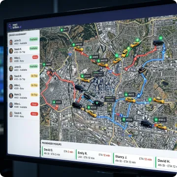 Taxi dispatch software dashboard with live vehicle tracking