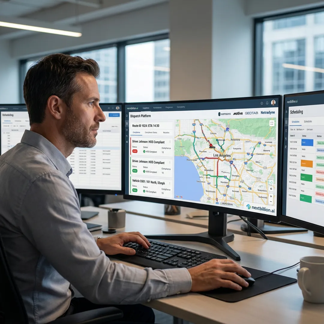 Fleet manager reviewing optimized and compliant routes