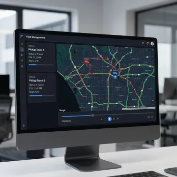 Fleet dashboard showing live vehicle tracking and route playback