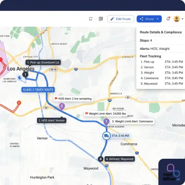 Class 2 truck route planning dashboard