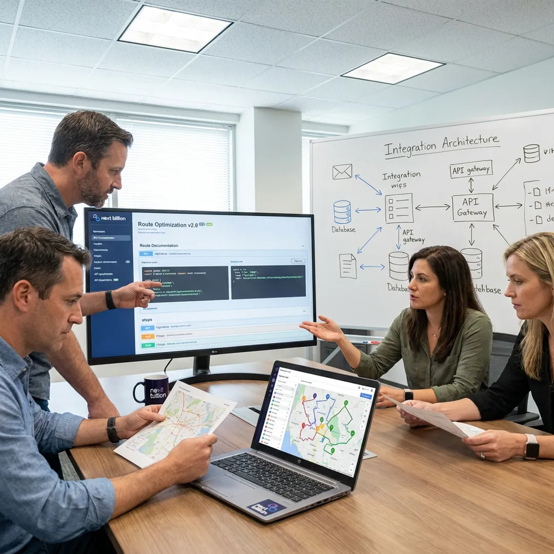 Developers integrating route optimization API into SaaS platform