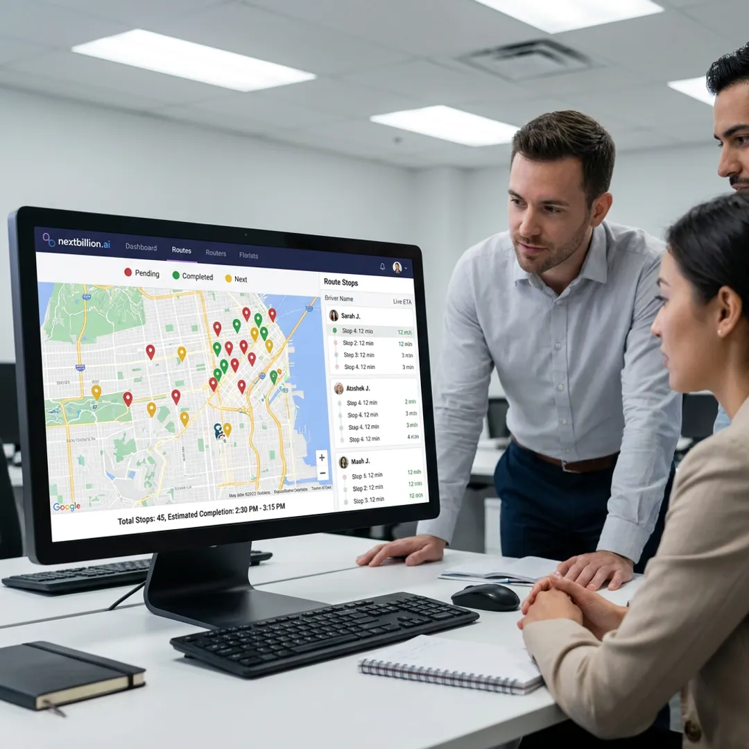 Dispatcher planning flower delivery routes on software dashboard