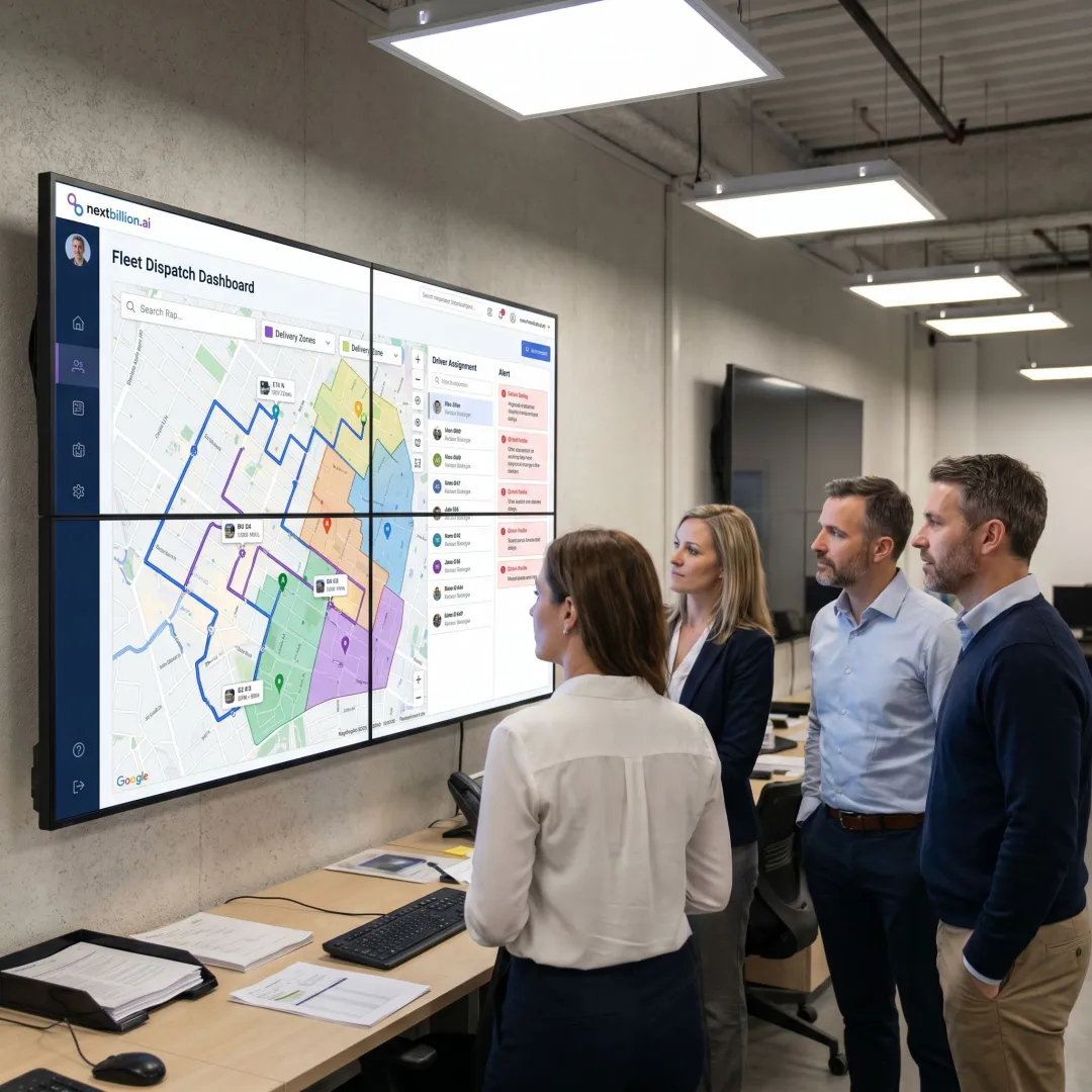 AI fleet dispatch dashboard with optimized vehicle routes