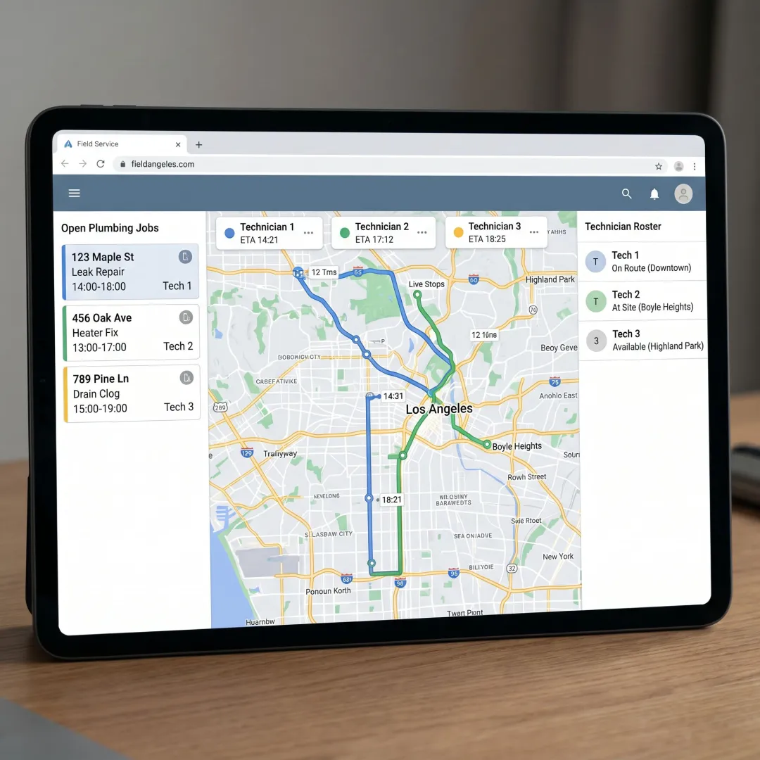 AI scheduling dashboard for plumbing technicians