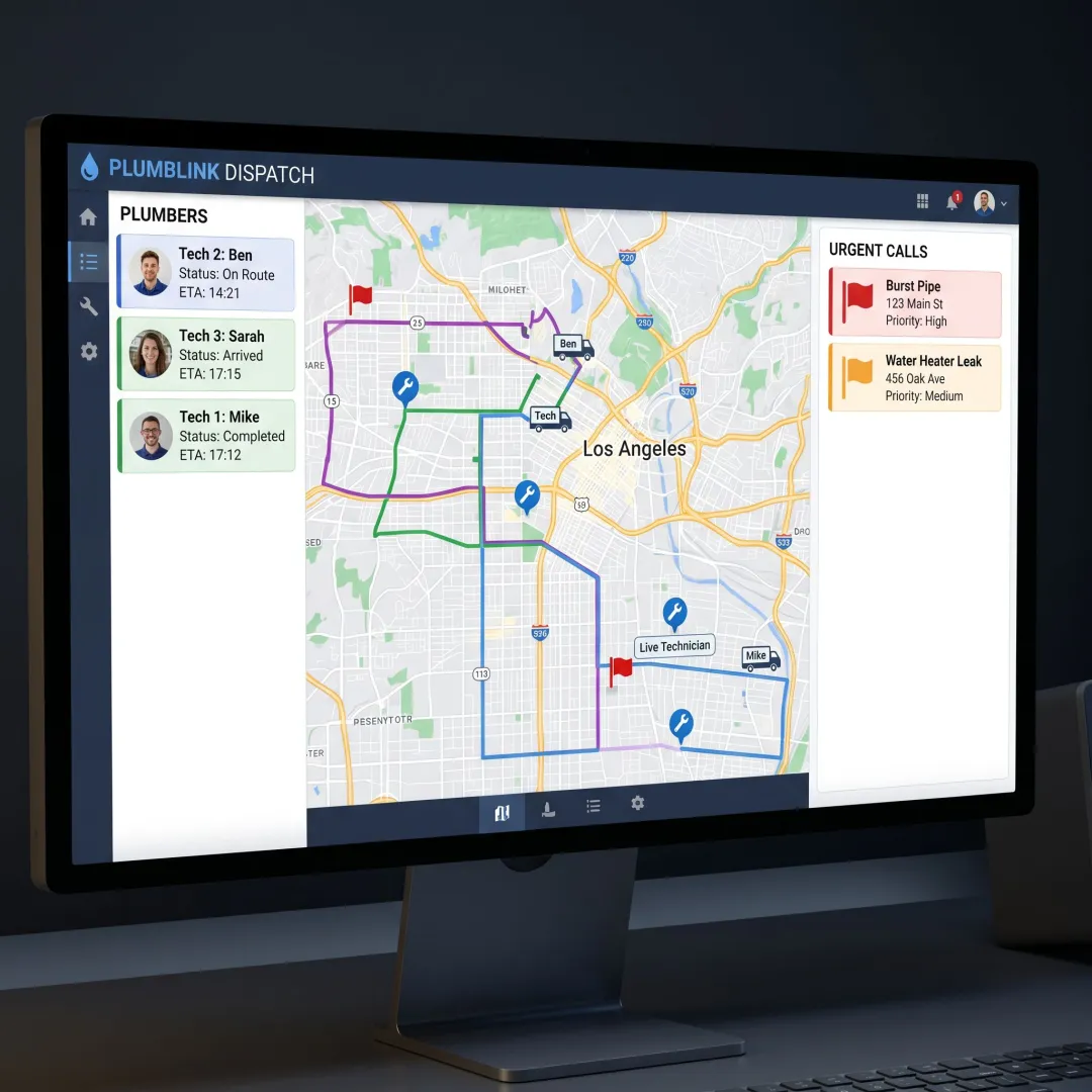 Plumbing dispatch team using scheduling automation software