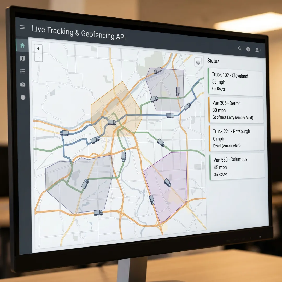 Operations dashboard monitoring vehicles and asset alerts