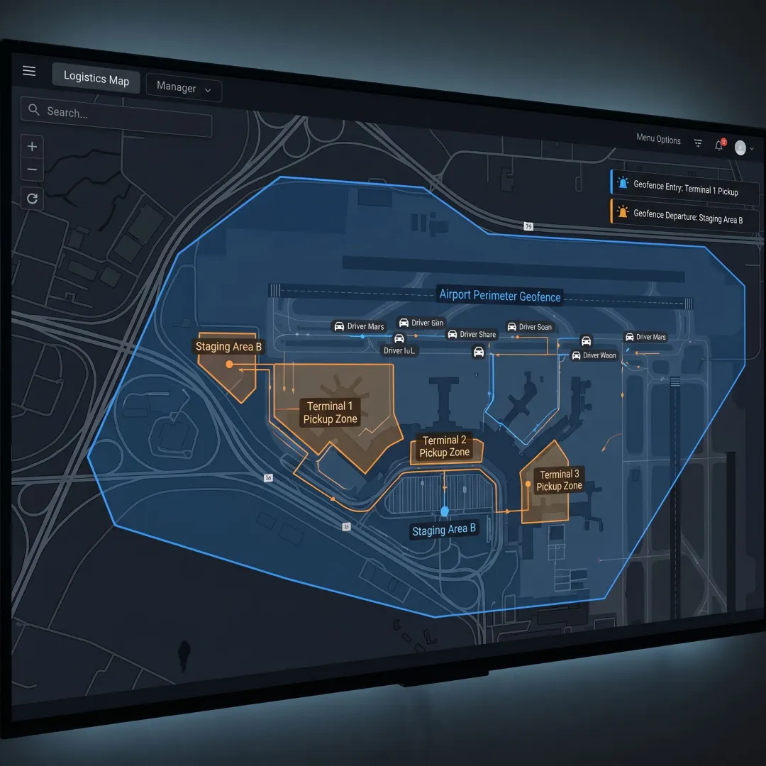 Airport pickup zone workflow map