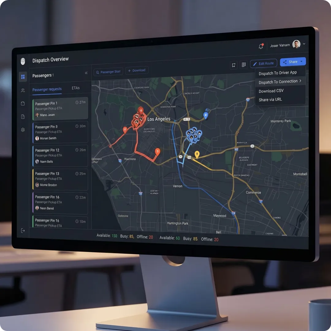 Taxi operator reviewing ride dispatch map