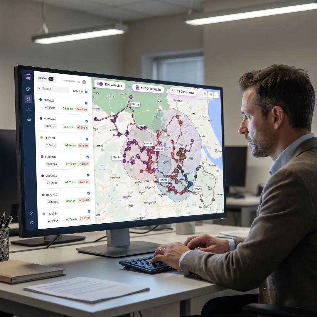 Transit planner reviewing optimized routes