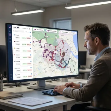 Transit planner reviewing optimized routes