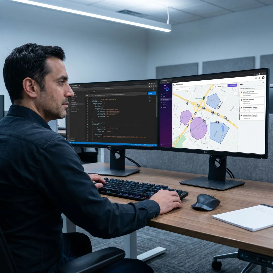 Engineer configuring fleet tracking integration