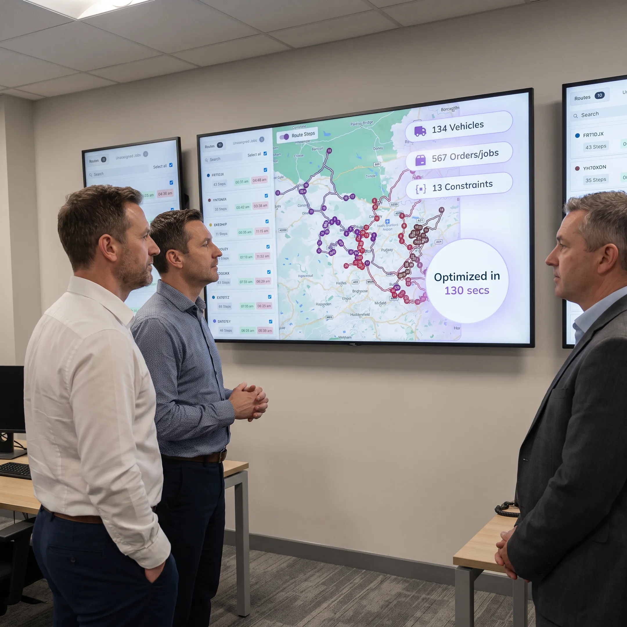 Operations team monitoring delivery routes and driver assignments