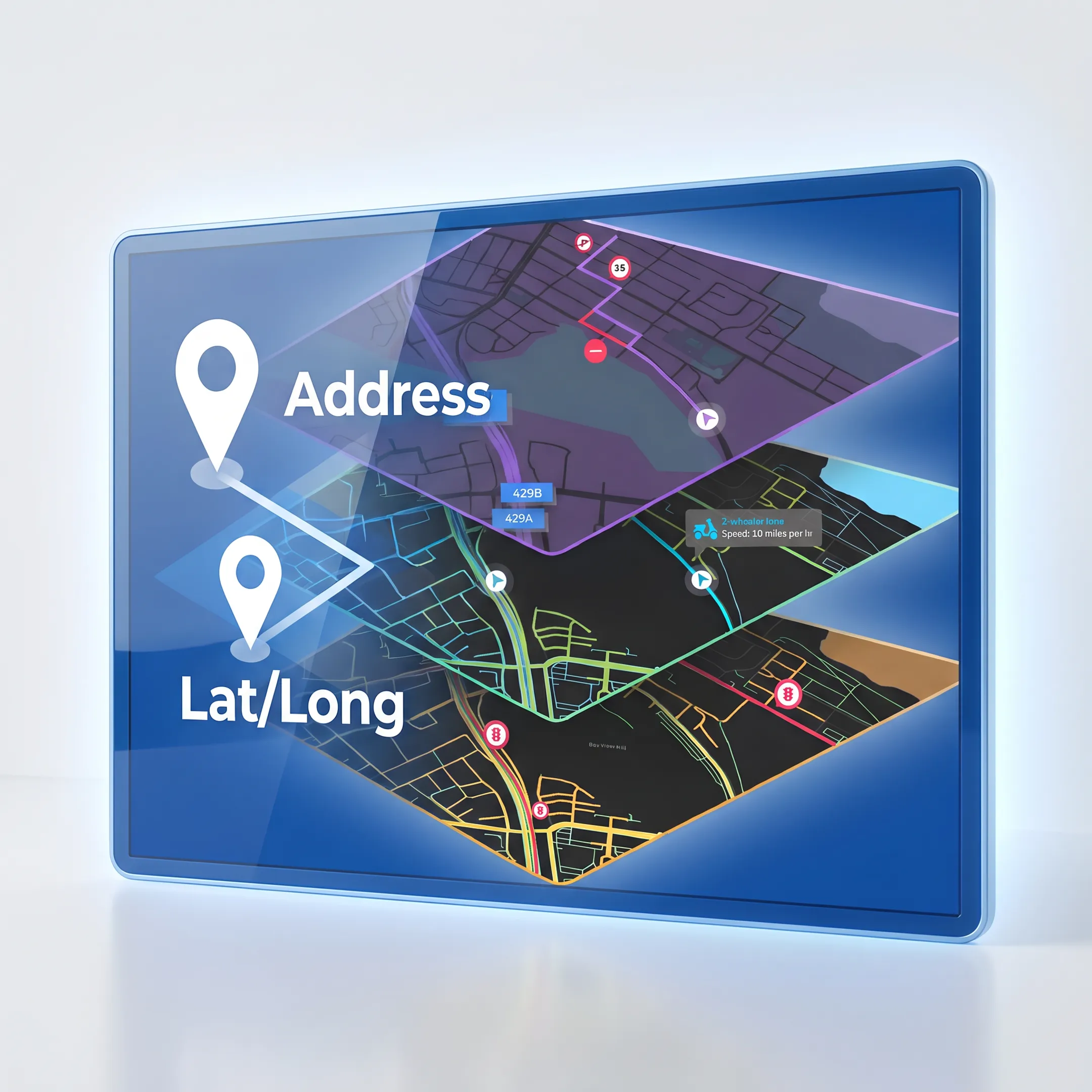 Address data transformed into coordinate points on a digital logistics map
