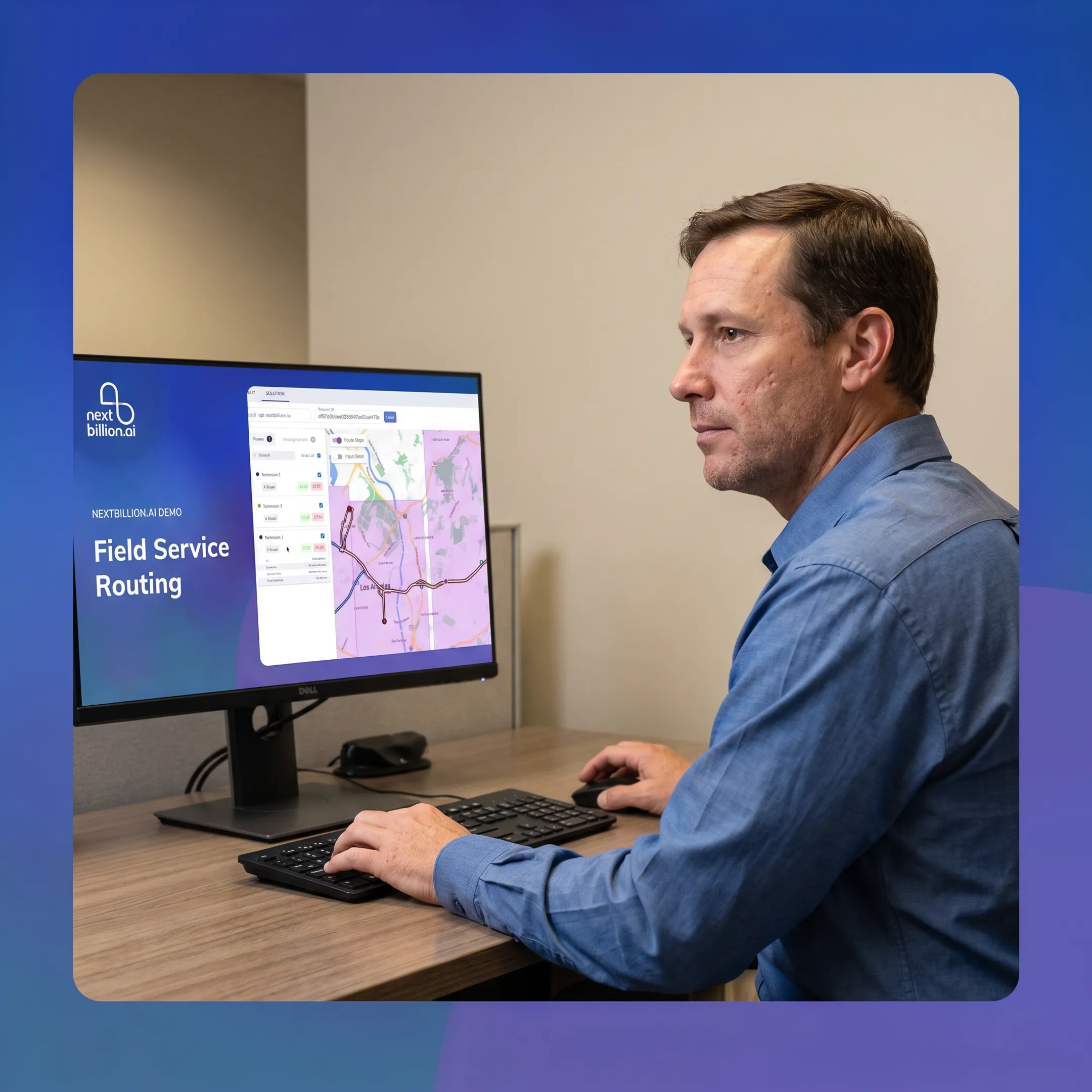 Dispatcher reviewing optimized irrigation service routes on a digital map