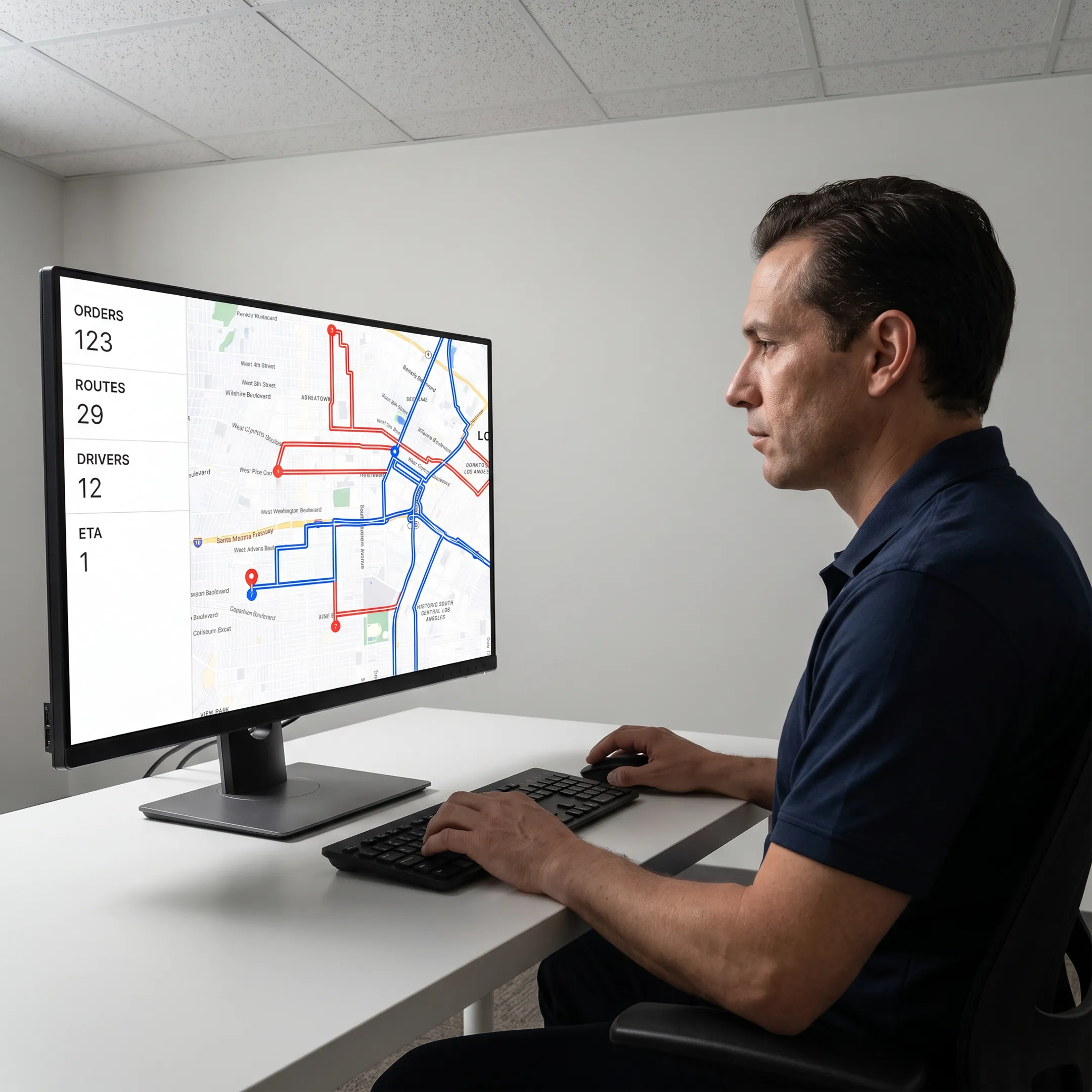 Dispatcher monitoring grocery delivery routes and driver locations