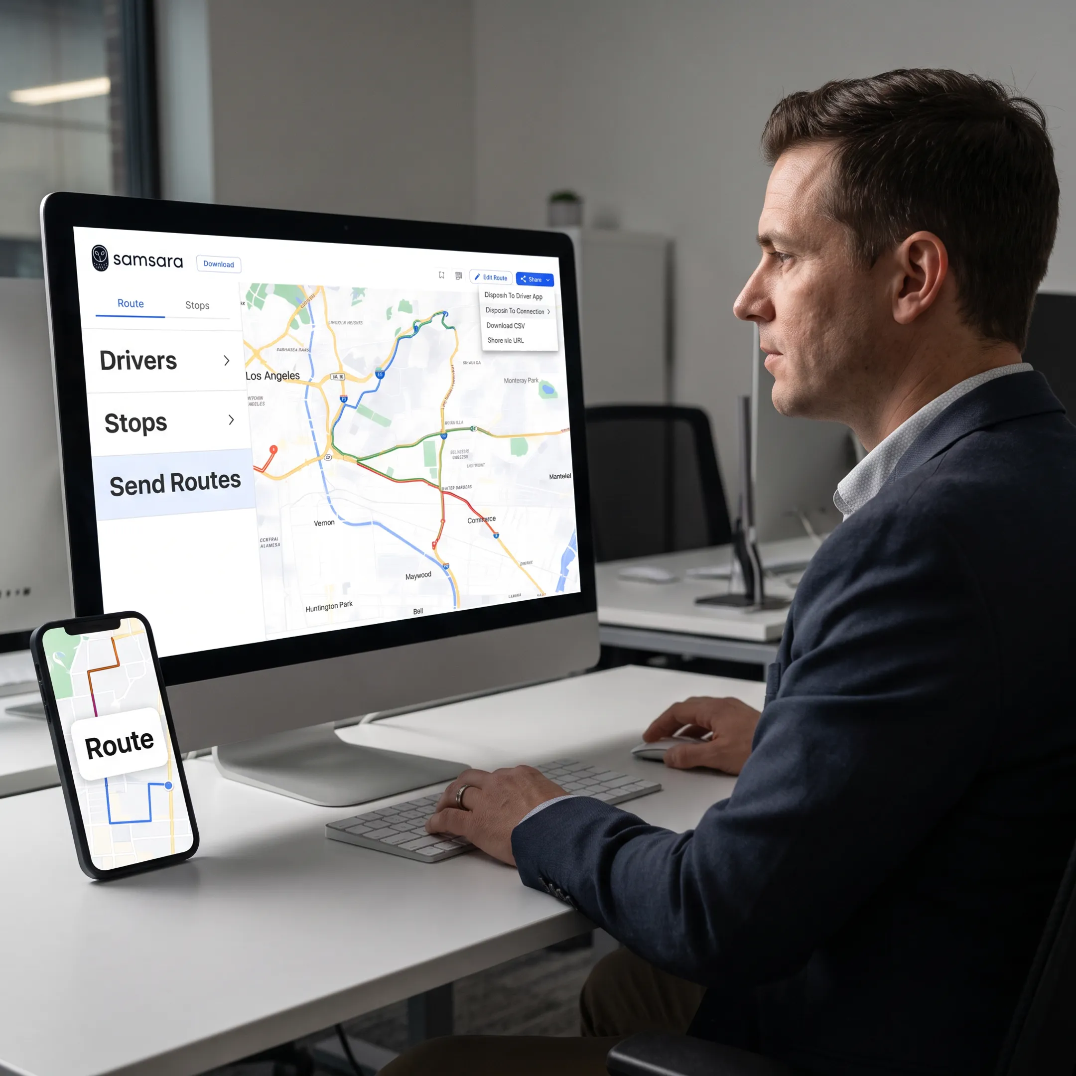 Dispatcher managing optimized routes and driver schedules