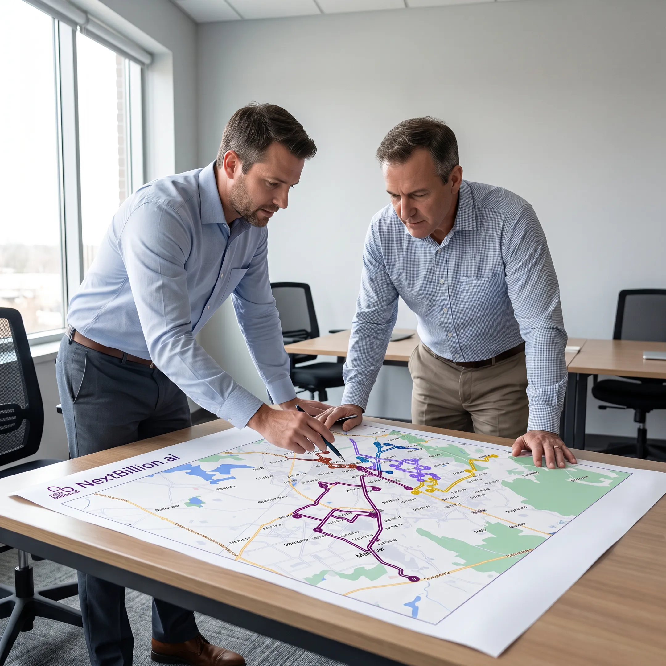 Field sales team reviewing a door-to-door canvassing route on a digital map