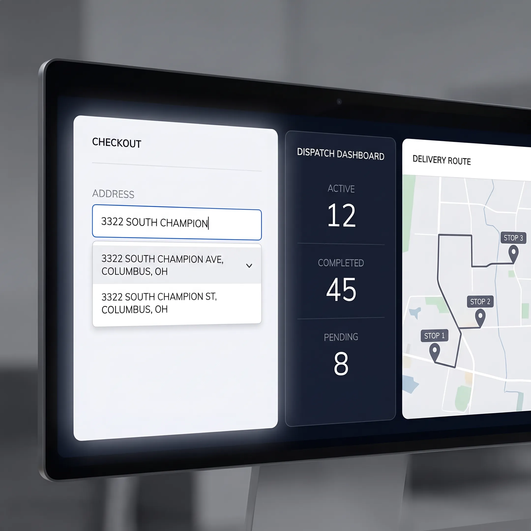 Address suggestions displayed in a logistics checkout form