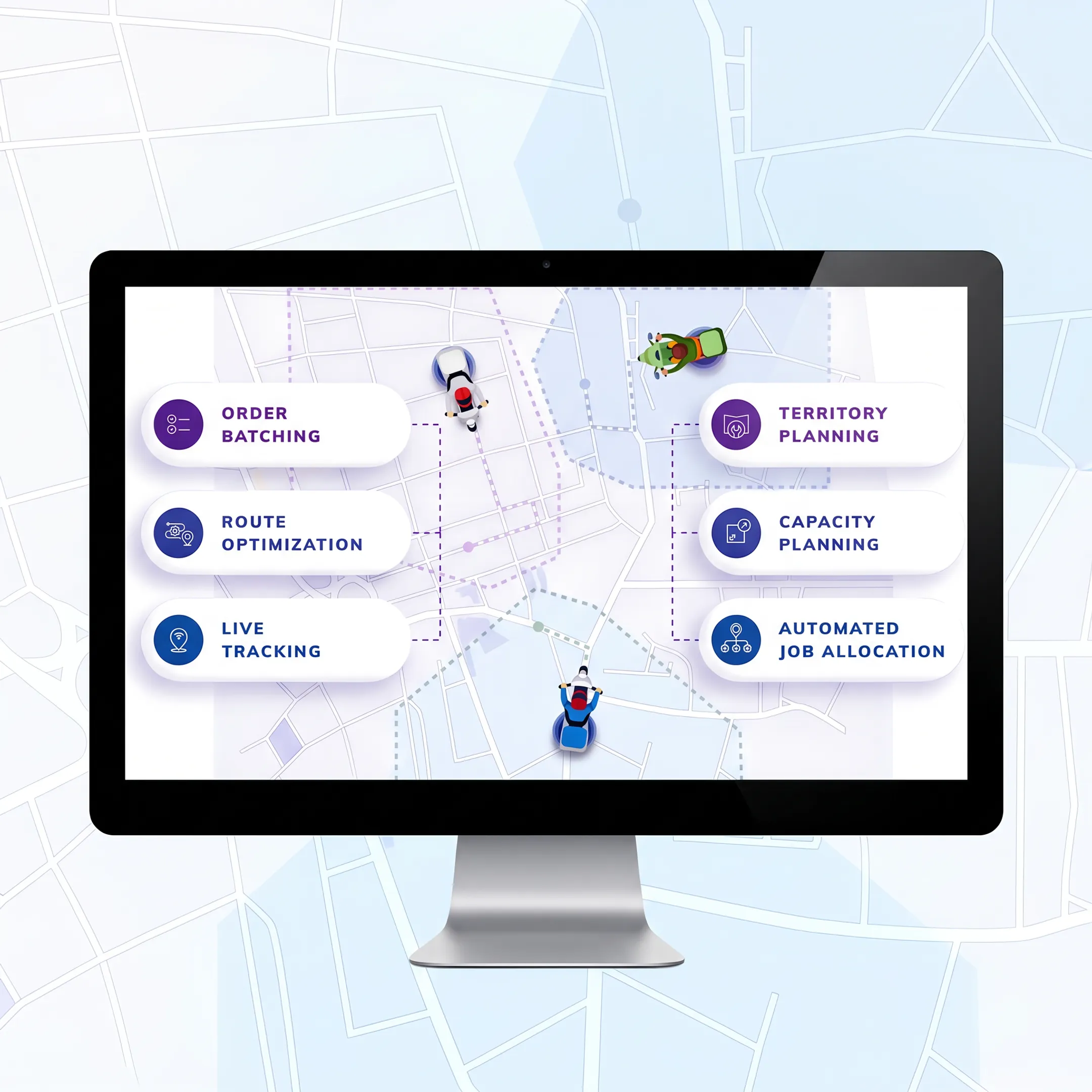 White-label delivery management dashboard showing routes, vehicles, and delivery activity