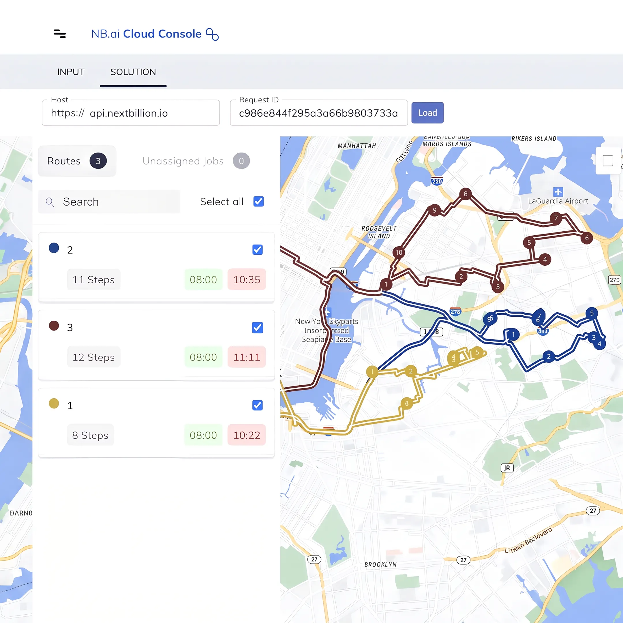 Interactive map displaying optimized routes and scheduled field service stops