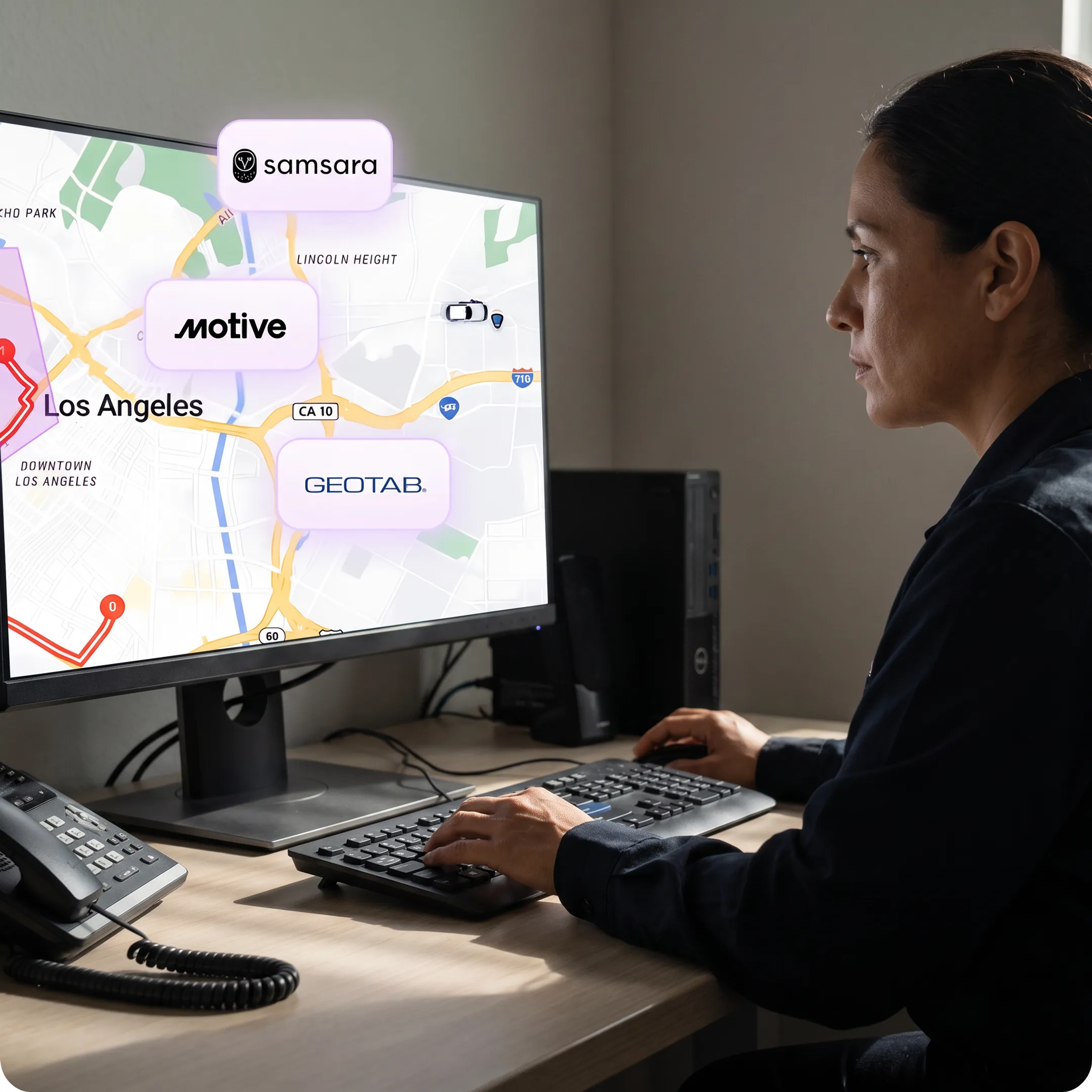 Dispatcher monitoring patrol vehicles and assigned routes on a digital operations map