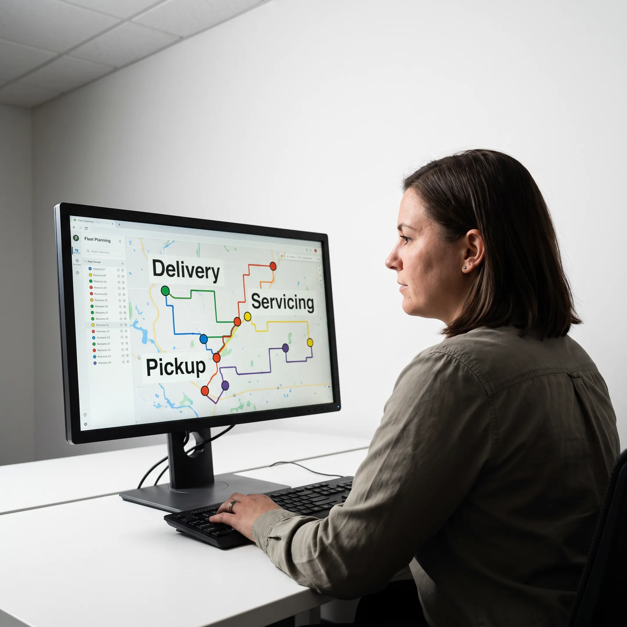 Dispatcher reviewing portable toilet service routes on a logistics map