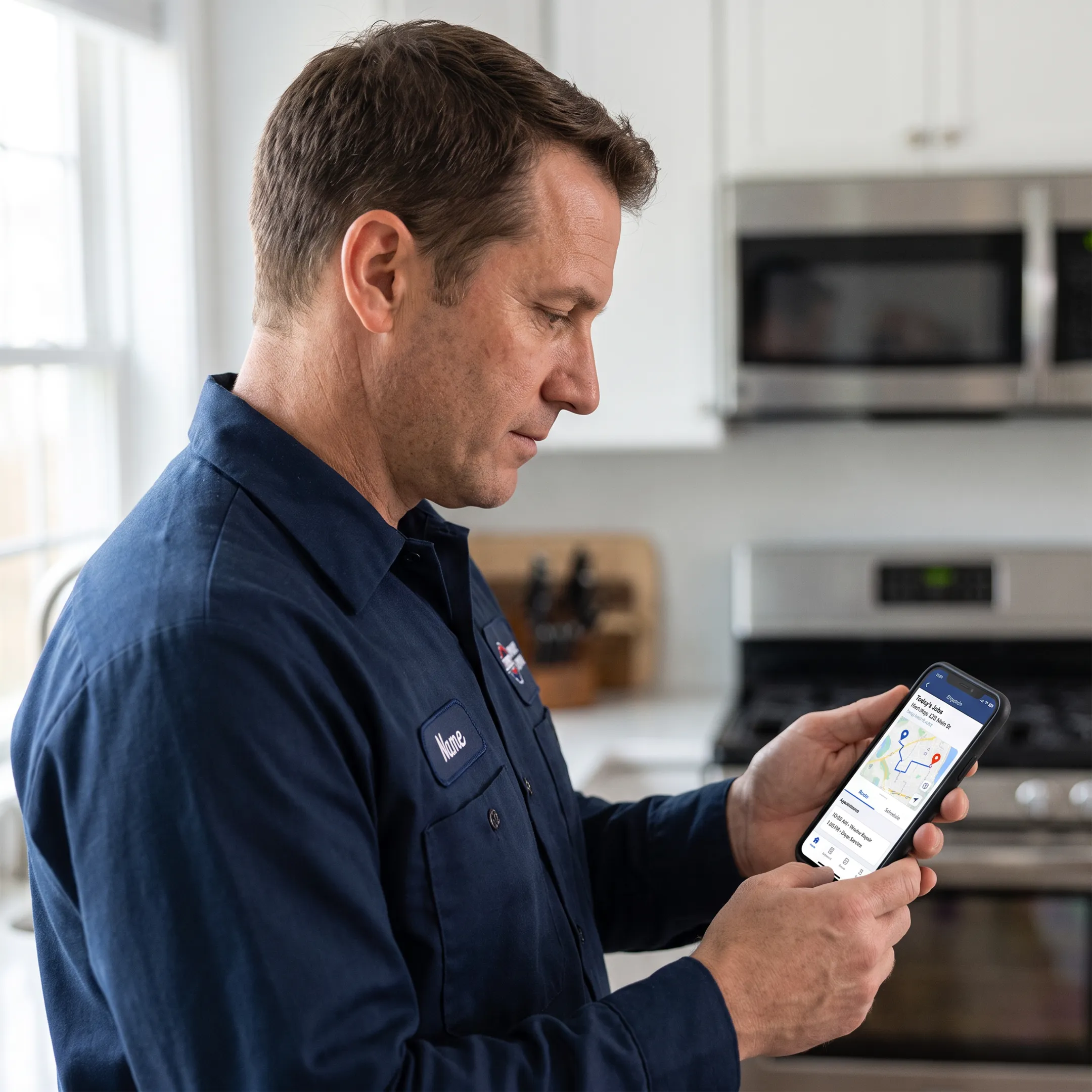 Appliance repair technician receiving an optimized service route