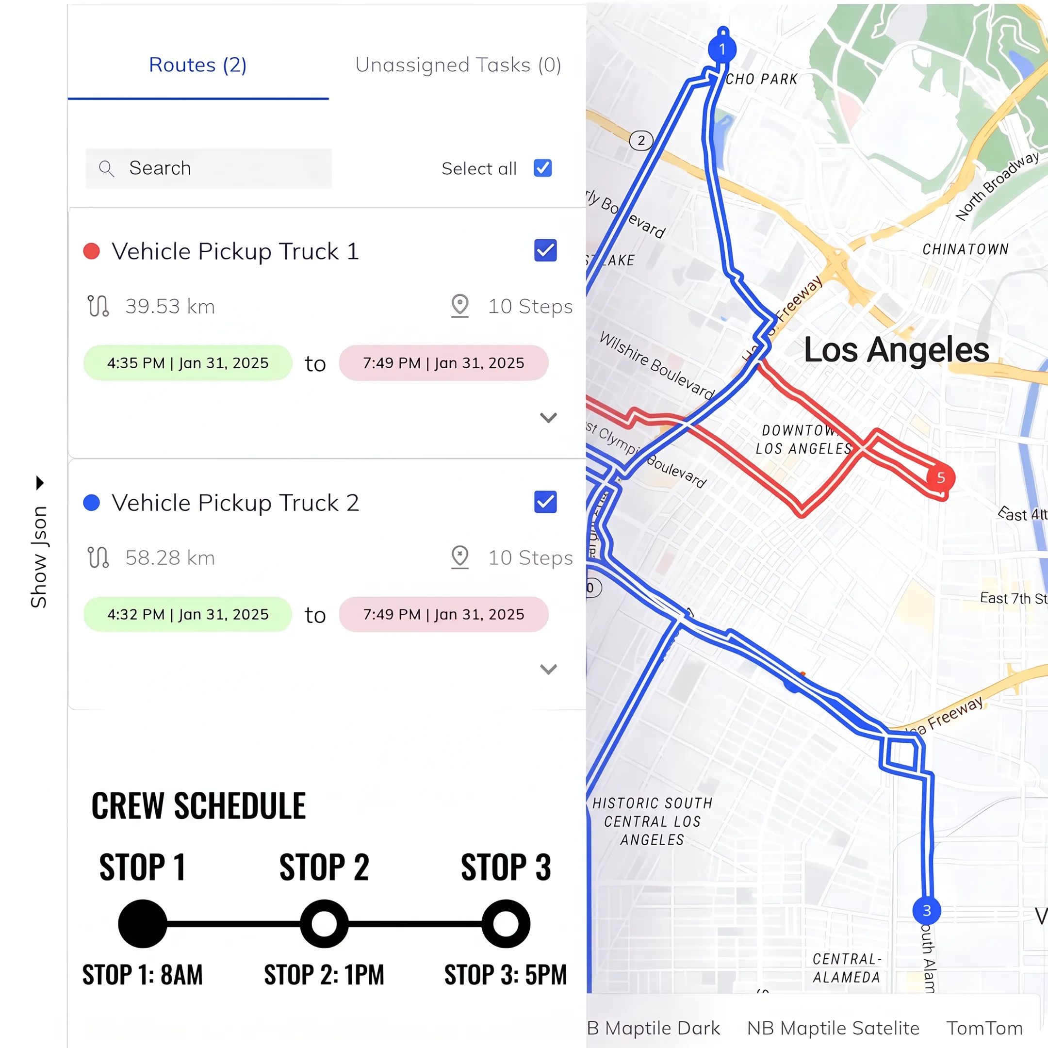 Moving company dispatcher reviewing crew routes and schedules on a digital operations map