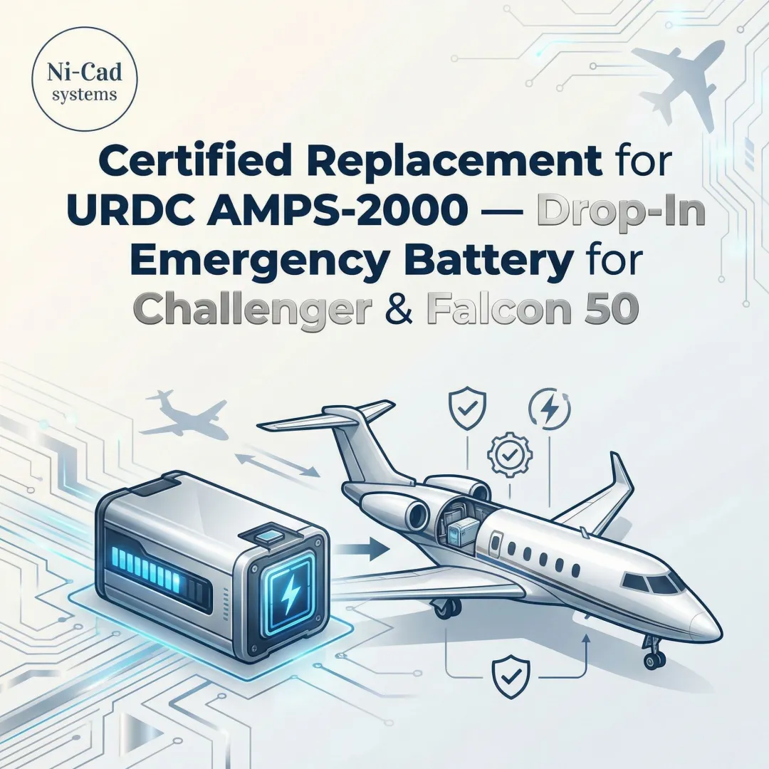 Certified Replacement for URDC AMPS-2000 — Drop-In Emergency Battery for Challenger & Falcon 50
