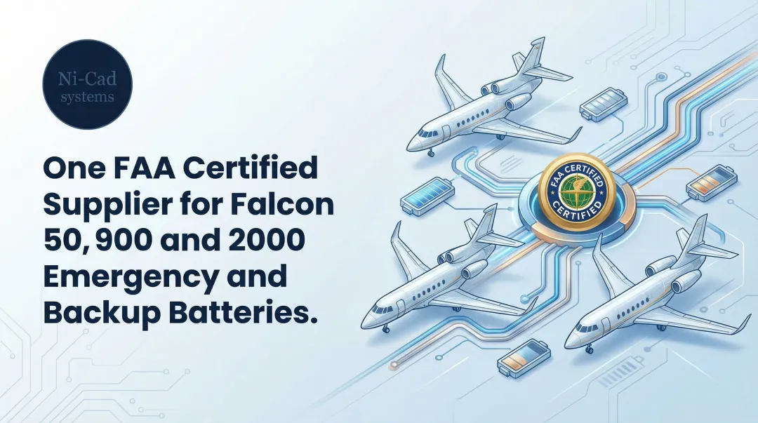 Cover image for One FAA Certified Supplier for Falcon 50, 900 and 2000 Emergency and Backup Batteries