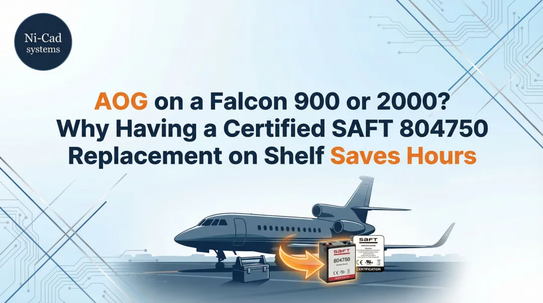 Cover image for AOG on a Falcon 900 or 2000? Why Having a Certified SAFT 804750 Replacement on Shelf Saves Hours