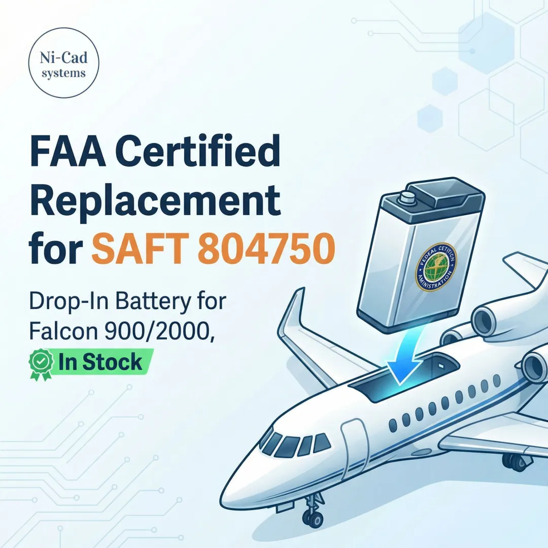 FAA Certified Replacement for SAFT 804750 — Drop-In Battery for Falcon 900/2000, In Stock