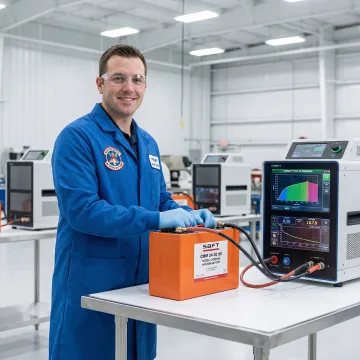 Saft nickel cadmium aircraft battery undergoing professional maintenance testing