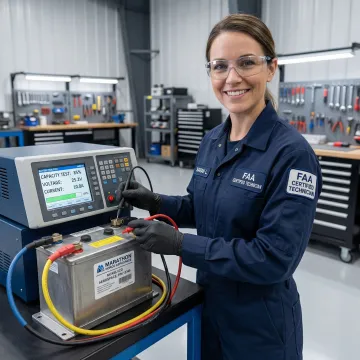 FAA-approved aircraft battery testing in progress