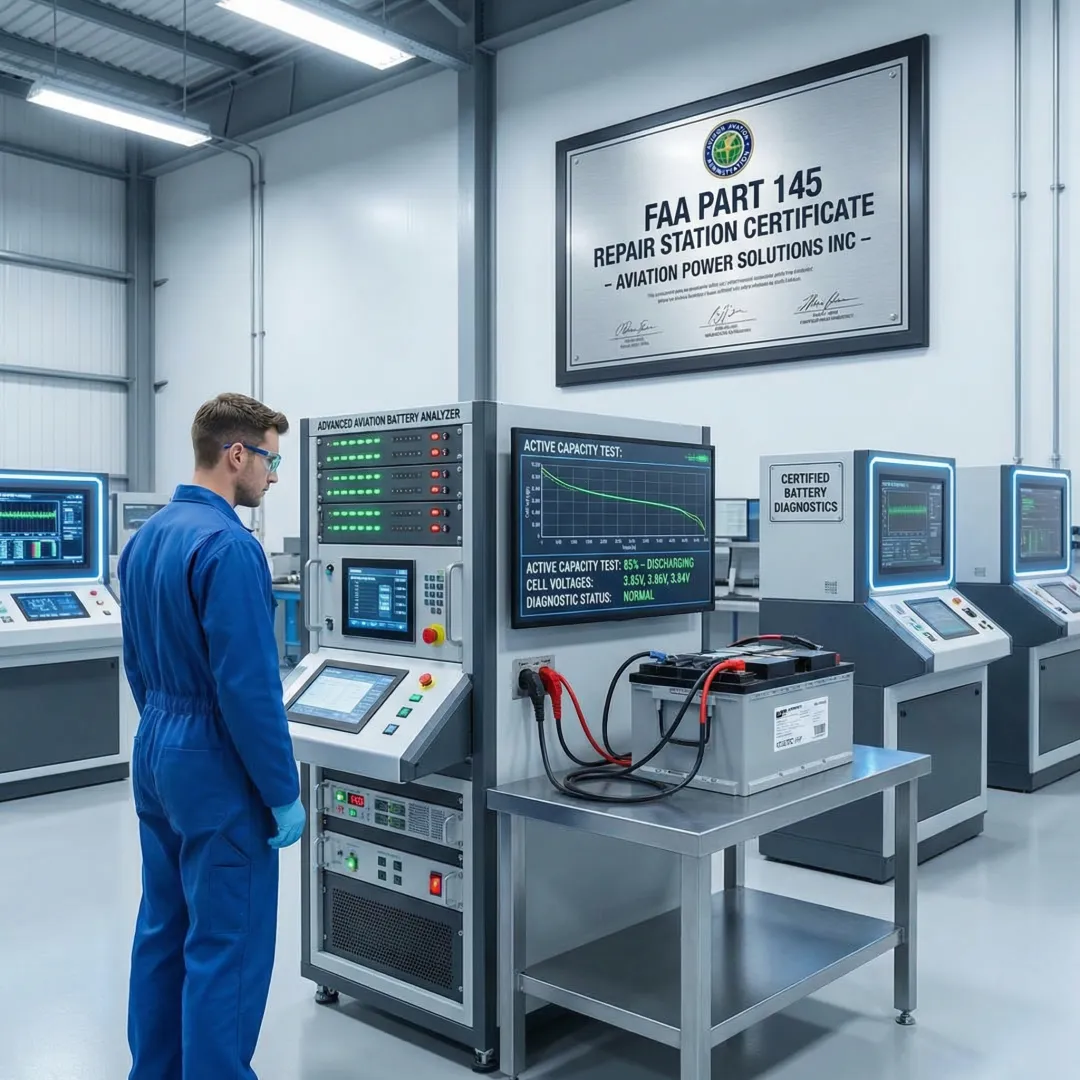 Aircraft battery testing equipment in FAA approved repair facility
